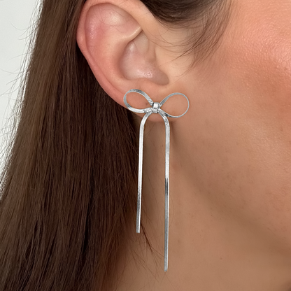 BOW DROP EARRINGS SILVER