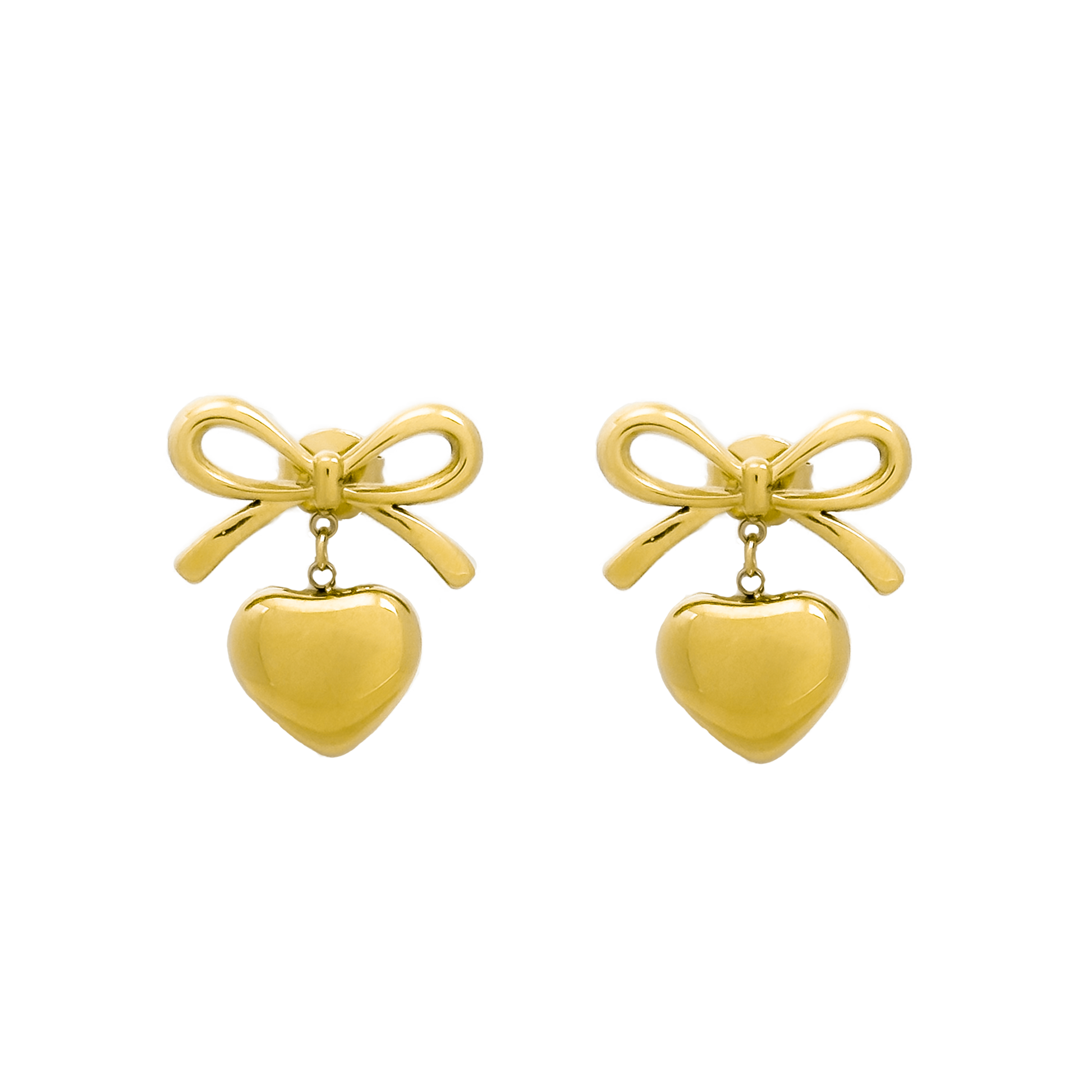 Bow studs heart gold earrings