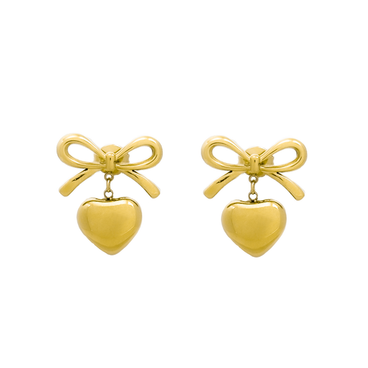 Bow studs heart gold earrings