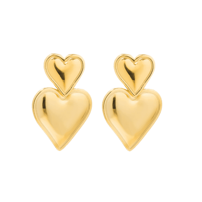DOUBLE HEART DROP EARRINGS GOLD